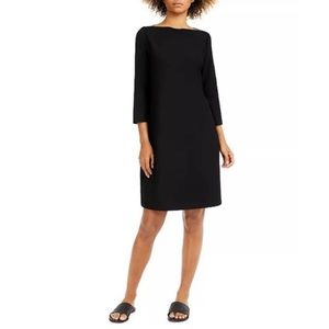 Eileen Fisher Boat Neck 3/4 Shift Dress Black Size Medium